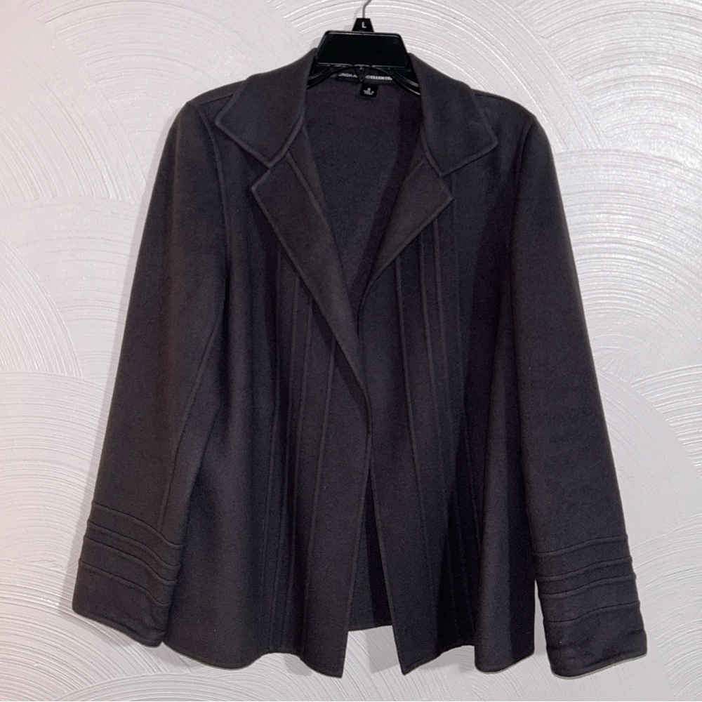 Linda Allard Ellen Tracy Women’s Open Front Blazer Jacket Grey Wool 8 EUC